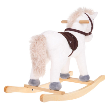 Bujany Konik Jednorożec na Biegunach dla dzieci 24m+ Biały + Dźwięki + Drewniana rączka + Wygodne siedzisko + Drewniane płozy